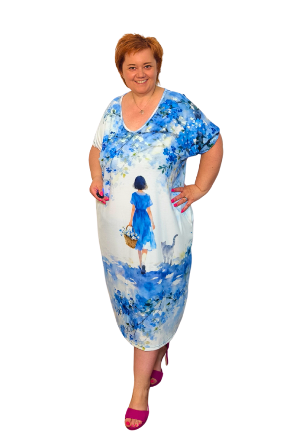 Bavlnené plus size šaty - Modrá prechádzka Bavlnené plus size šaty - Modrá prechádzka